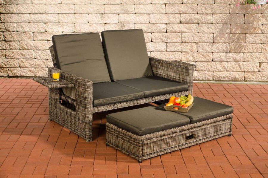 Clp Ancona Loungebank 5mm Poly-rotan kleur gemêleerd grijs kleur hoes : antraciet