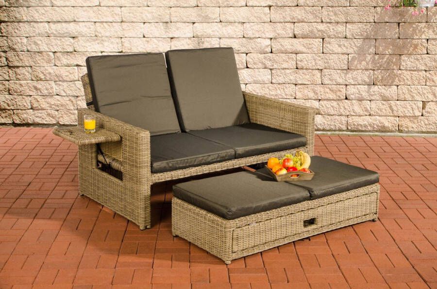 Clp Ancona Loungebank 5mm Poly-rotan kleur natura kleur hoes : antraciet