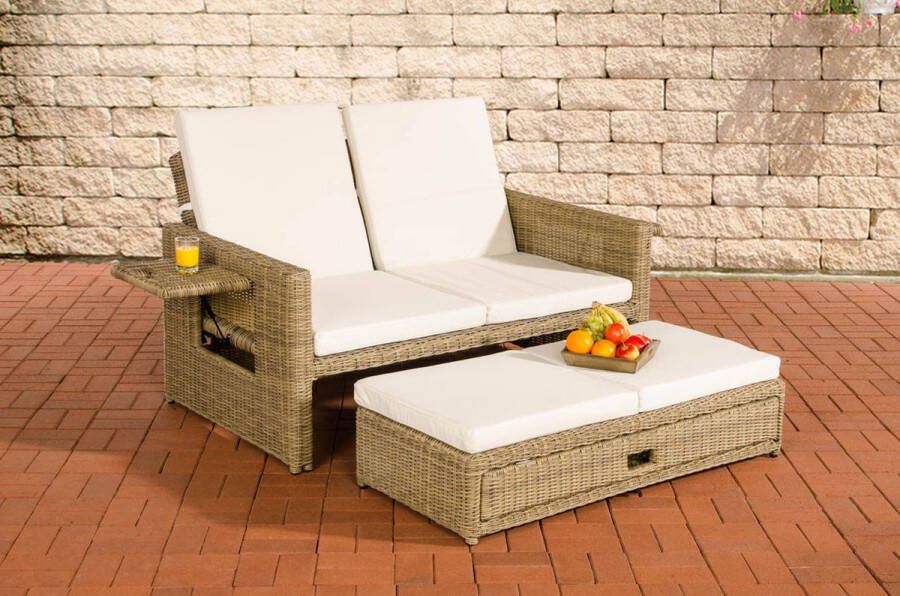 Clp Ancona Loungebank 5mm Poly-rotan kleur natura kleur hoes : gebroken wit