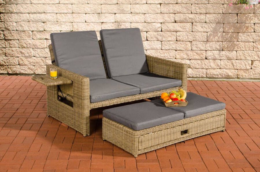 Clp Ancona Loungebank 5mm Poly-rotan kleur natura kleur hoes : ijzergrijs