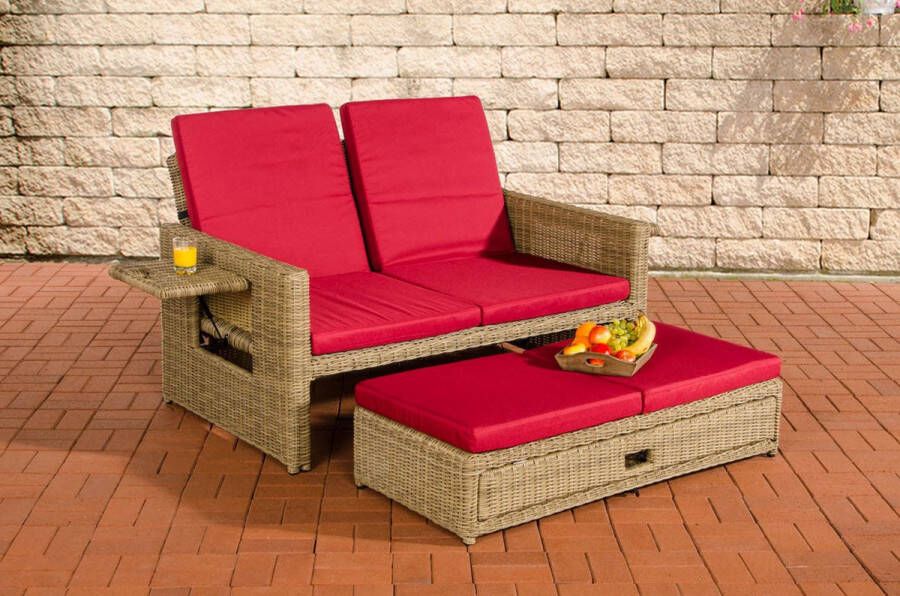 Clp Ancona Loungebank 5mm Poly-rotan kleur natura kleur hoes : robijnrood