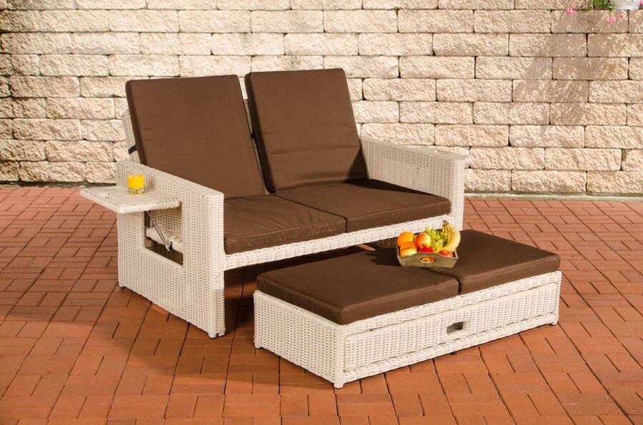Clp Ancona Loungebank 5mm Poly-rotan Rotan kleur parelwit kleur hoes : terrabruin