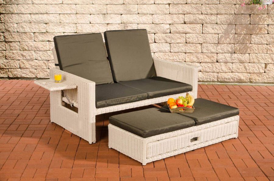 Clp Ancona Loungebank 5mm Poly-rotan Rotan kleur parelwit kleur hoes : antraciet