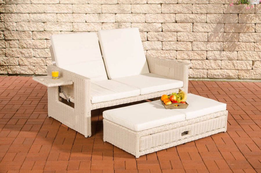 Clp Ancona Loungebank 5mm Poly-rotan Rotan kleur parelwit kleur hoes : gebroken wit