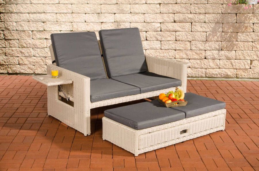 Clp Ancona Loungebank 5mm Poly-rotan kleur parelwit kleur hoes : ijzergrijs