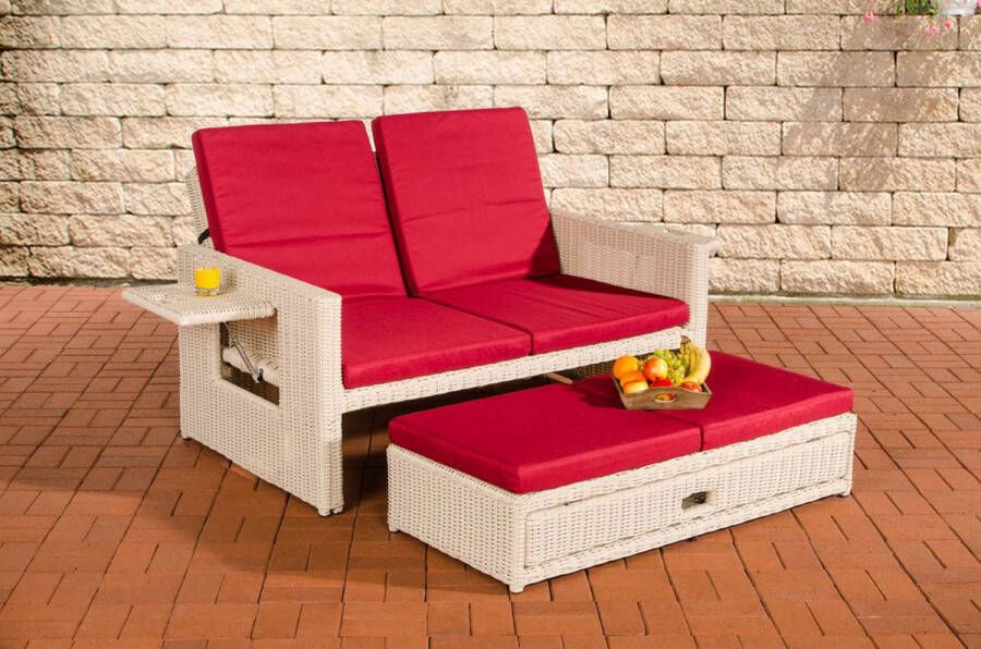 Clp Ancona Loungebank 5mm Poly-rotan kleur parelwit kleur hoes : robijnrood