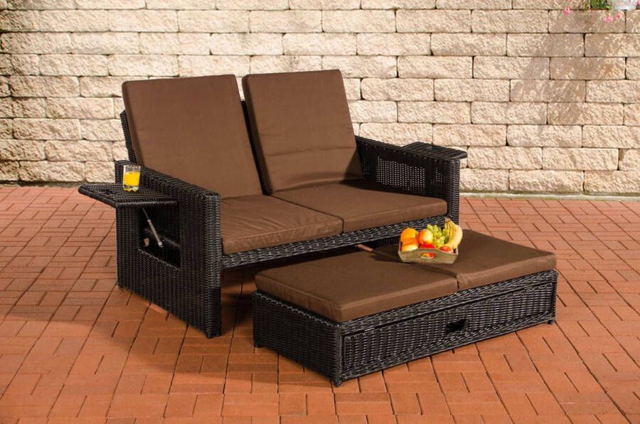 Clp Ancona Loungebank 5mm Poly-rotan kleur zwart kleur hoes : terrabruin