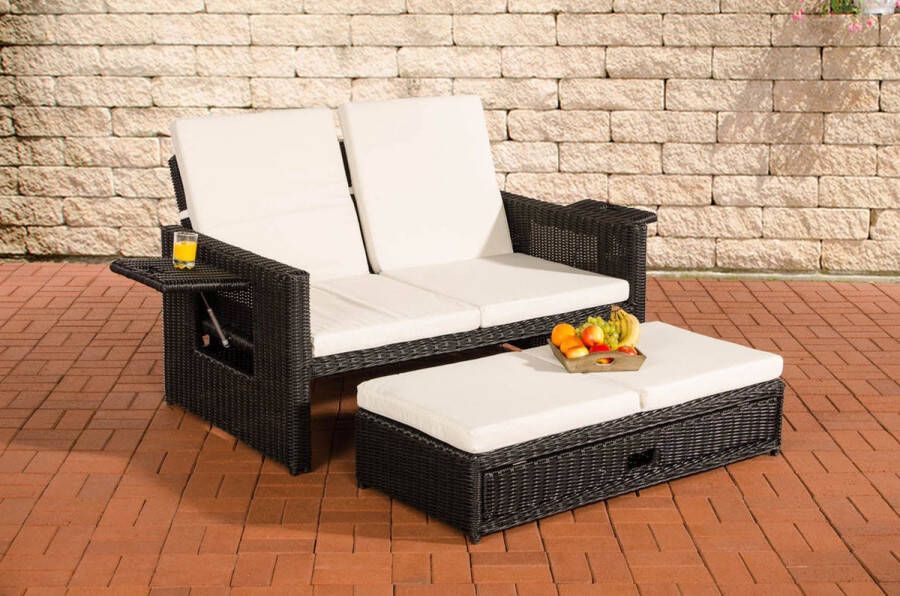Clp Ancona Loungebank 5mm Poly-rotan kleur zwart kleur hoes : gebroken wit