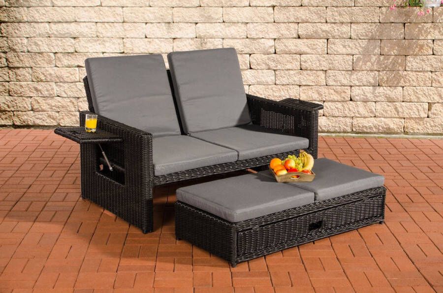 Clp Ancona Loungebank 5mm Poly-rotan kleur zwart kleur hoes : ijzergrijs