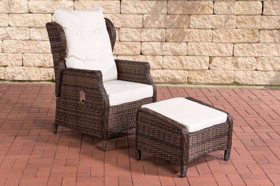 Clp Breno Fauteuil Voetsteun Poly rotan : bruin gemeleerd overtrek : gebroken wit