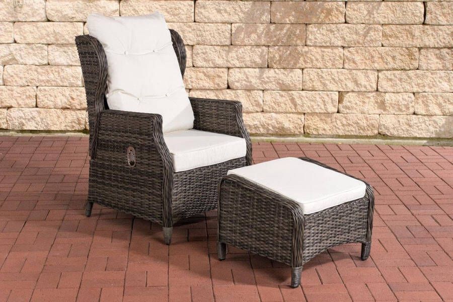 Clp Breno Fauteuil Voetsteun Poly rotan grauwgemeleerd 5 mm ronde rotan overtrek : gebroken wit