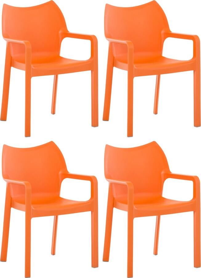 Clp Diva Set van 4 tuinstoelen Stapelbaar Weerbestendig Met armleuningen Kunststof oranje