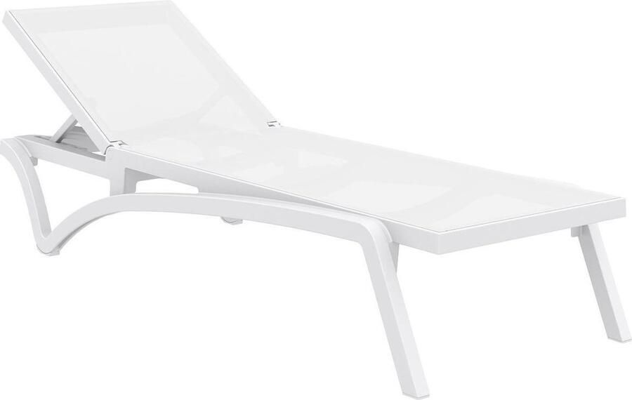 Clp ligstoel PACIFIC kunststof frame ademend oppervlak met wielen stapelbaar extreem licht verstelbare rugleuning max. Laadvermogen: 250 kg wit