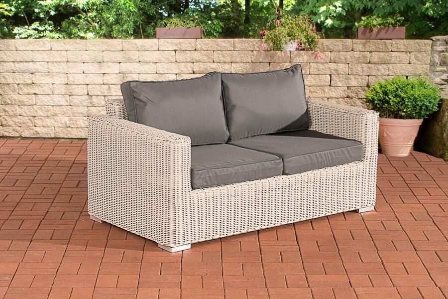 Clp Madeir 2-zitsbank Tuinbank 5mm Polyrotan parelwit ijzerachtig grijs