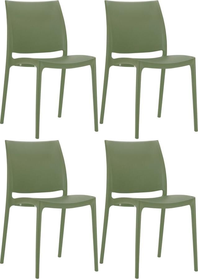 Clp Maya Set van 4 stoelen Weerbestendige stapelstoelen een draagvermogen tot 130 kg oliv