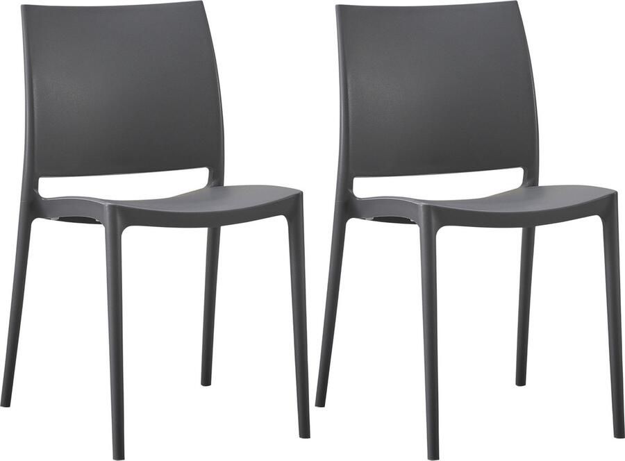 Clp Meton Set van 2 Tuinstoelen Stapelbaar Onderhoudsvriendelijk Weerbestendig Kunststof donkergrijs