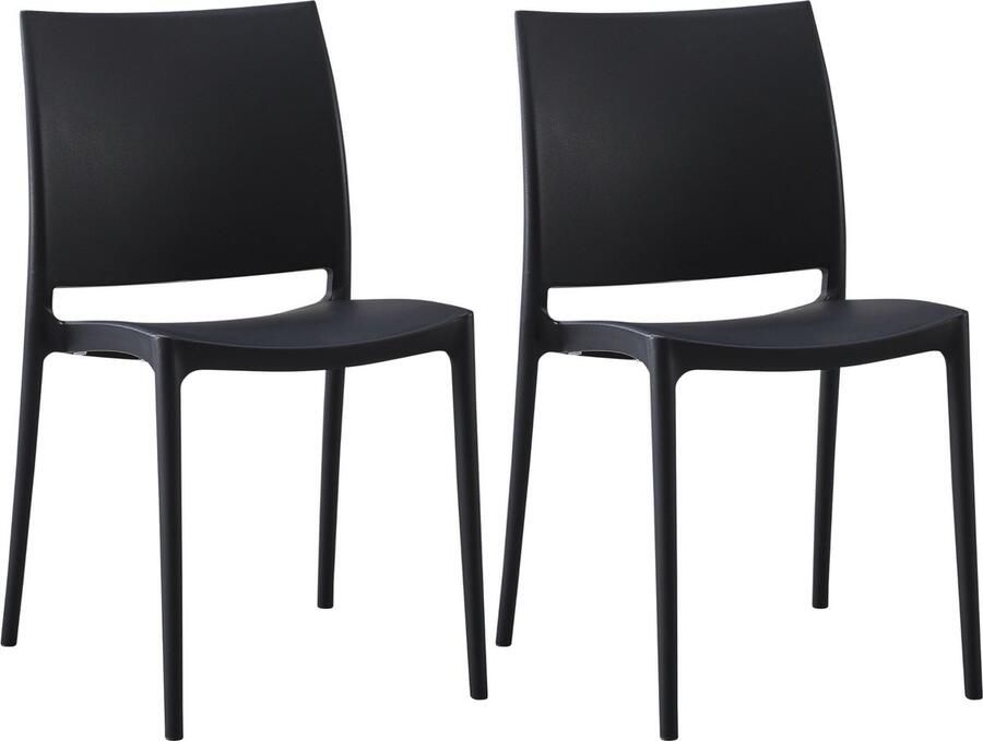 Clp Meton Set van 2 Tuinstoelen Stapelbaar Onderhoudsvriendelijk Weerbestendig Kunststof zwart