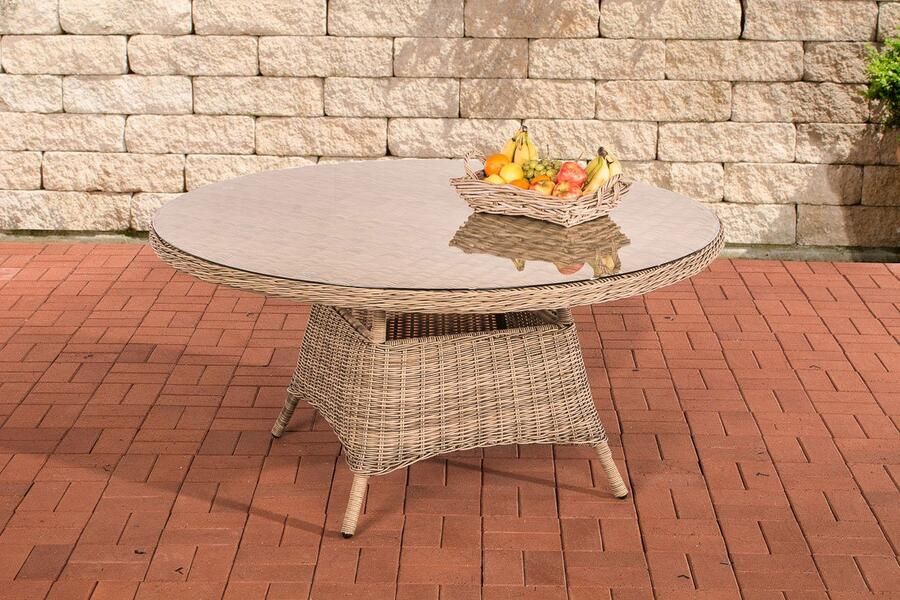 Clp Polyrattan glazen tafel XL Stavanger rond 150 cm natura