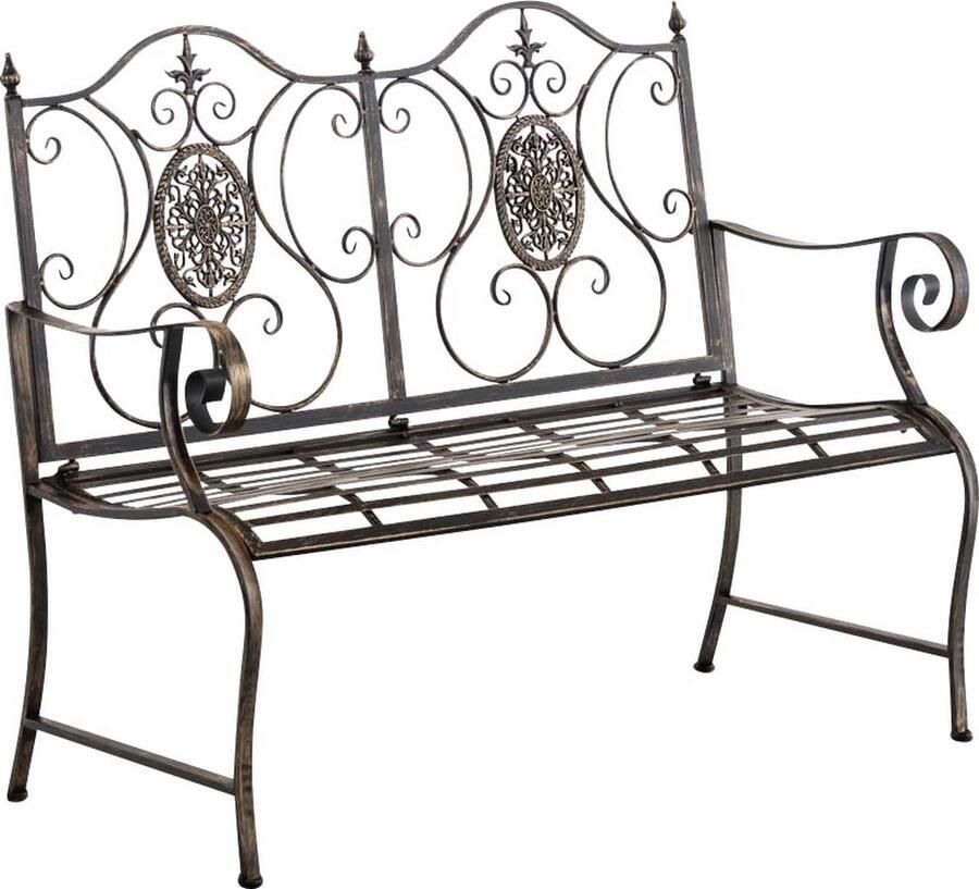 Clp Tuinbank PUNJAB met romantische ornamenten zitbank tuinbankje tuinmeubel buitenbank decoratiebank balkonbank terrasbank serrebank parkbank landhuisstijl country life stijl metaal met poedercoating 120 x 50 cm bronzen