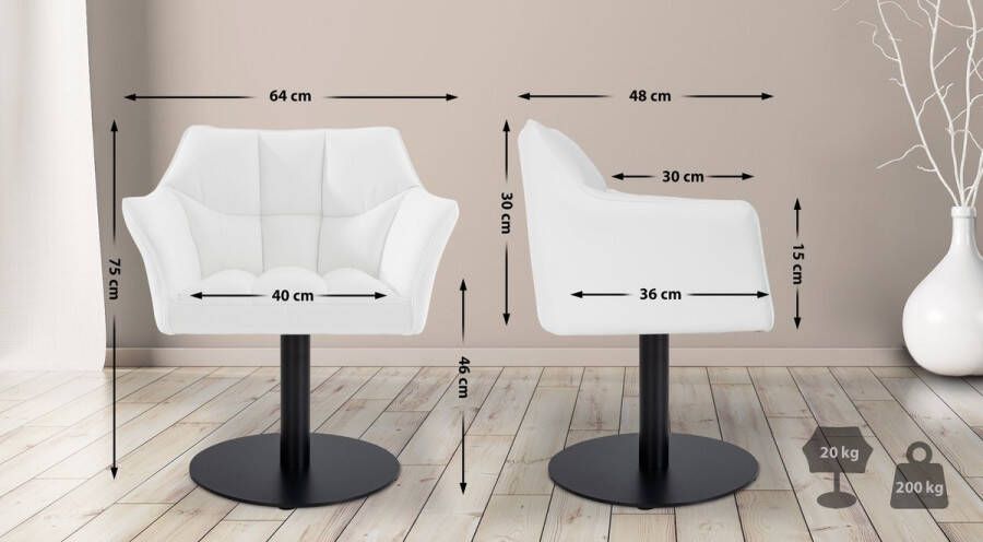 Clp Damaso Loungestoel Binnen Met armleuning Eetkamerstoel Metaal frame wit Kunstleer
