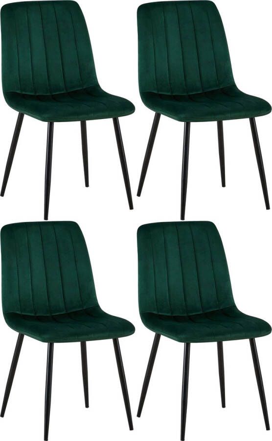 Clp Dijon Set van 4 Eetkamerstoelen groen Fluweel
