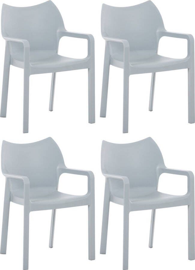 Clp Diva Set van 4 tuinstoelen Stapelbaar Weerbestendig Met armleuningen Kunststof licht grijs