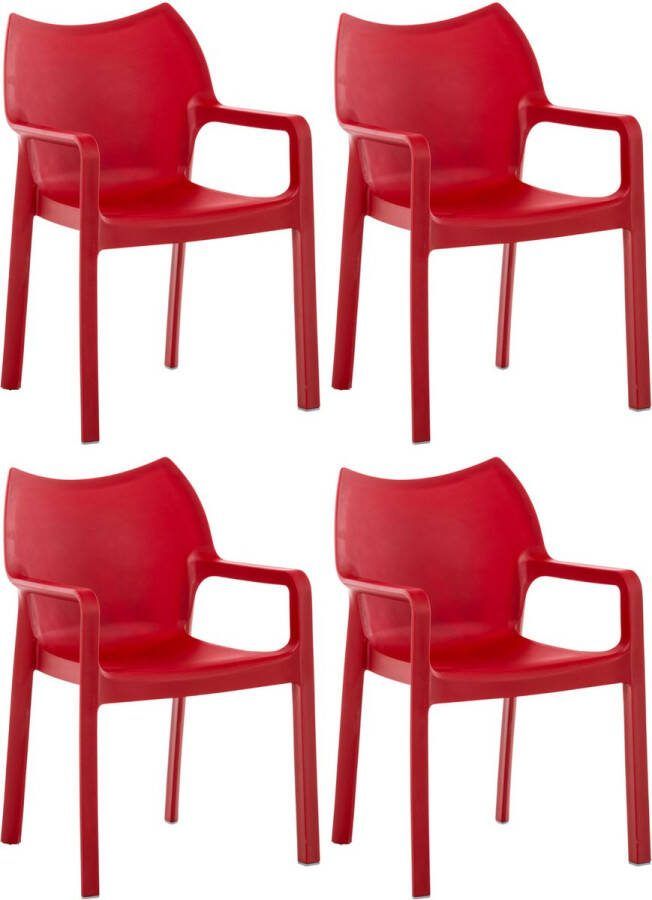 Clp Diva Set van 4 tuinstoelen Stapelbaar Weerbestendig Met armleuningen Kunststof rood