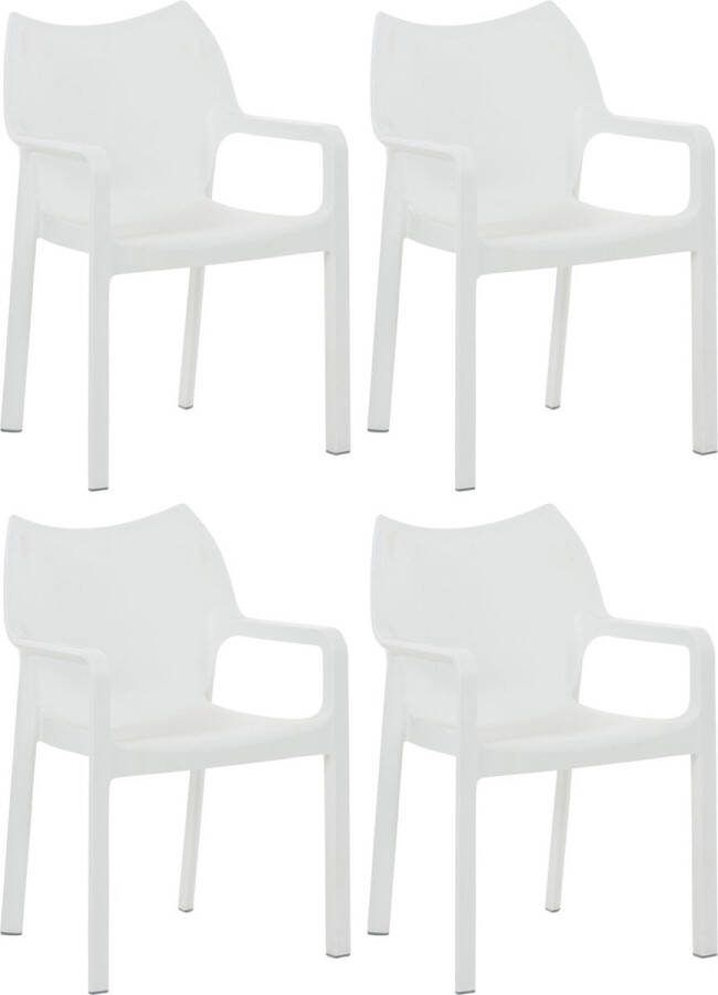 Clp Diva Set van 4 tuinstoelen Stapelbaar Weerbestendig Met armleuningen Kunststof wit