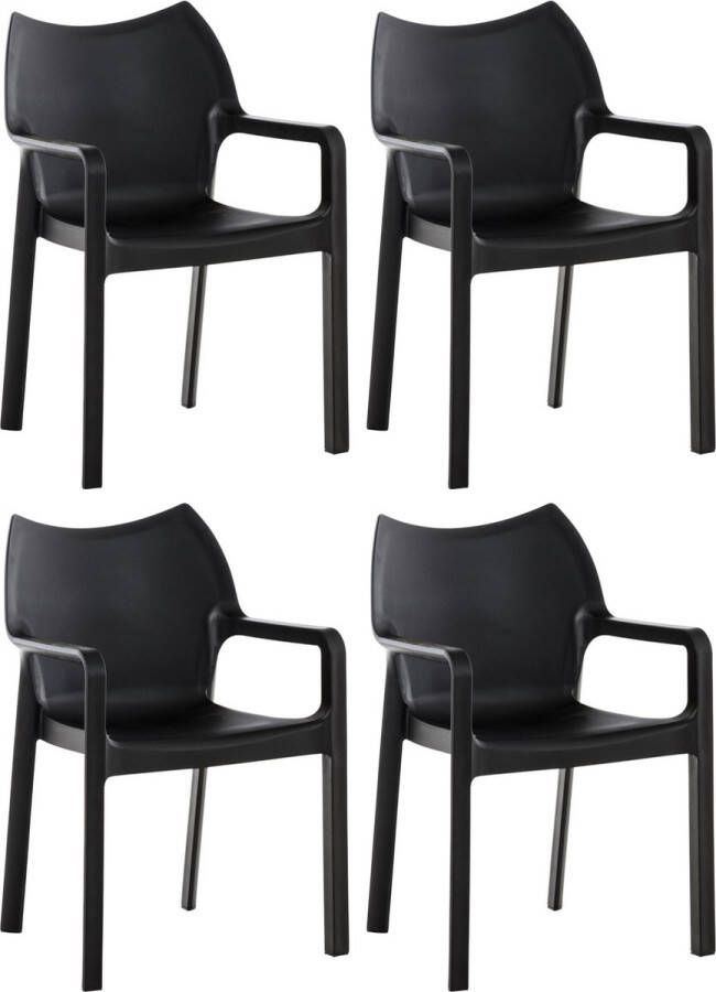 Clp Diva Set van 4 tuinstoelen Stapelbaar Weerbestendig Met armleuningen Kunststof zwart