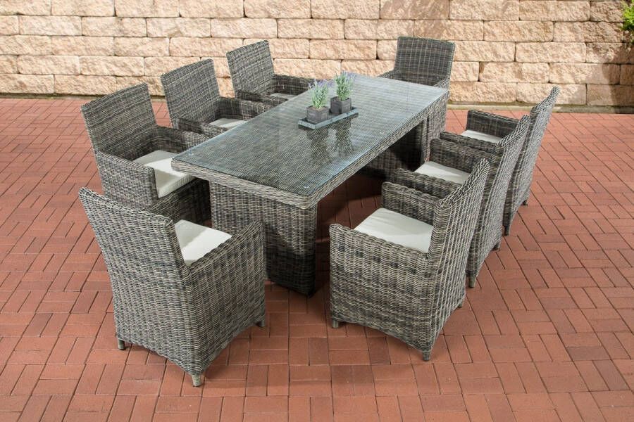 Clp Fontana XL Tuinset 5 mm ROND poly rotan grijs gevlekt gebroken wit