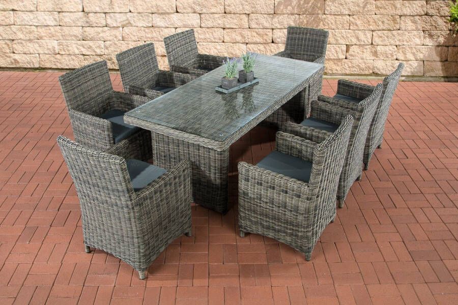 Clp Fontana XL Tuinset 5 mm ROND poly rotan grijs gevlekt ijzerachtig grijs