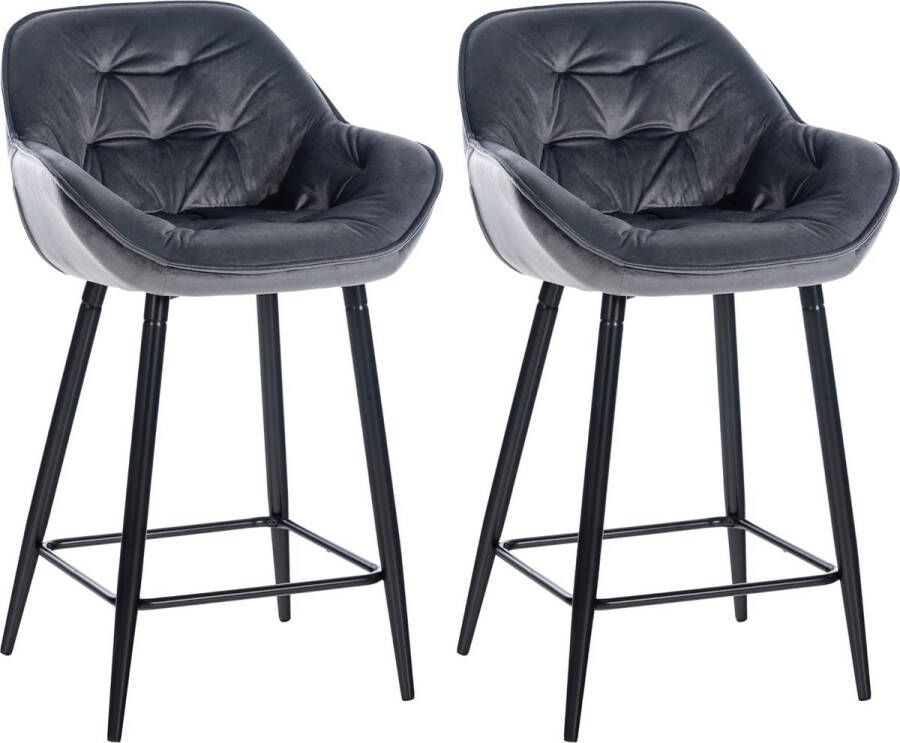 Clp Gibson Set van 2 barkrukken met rugleuning met armleuning donkergrijs Fluweel