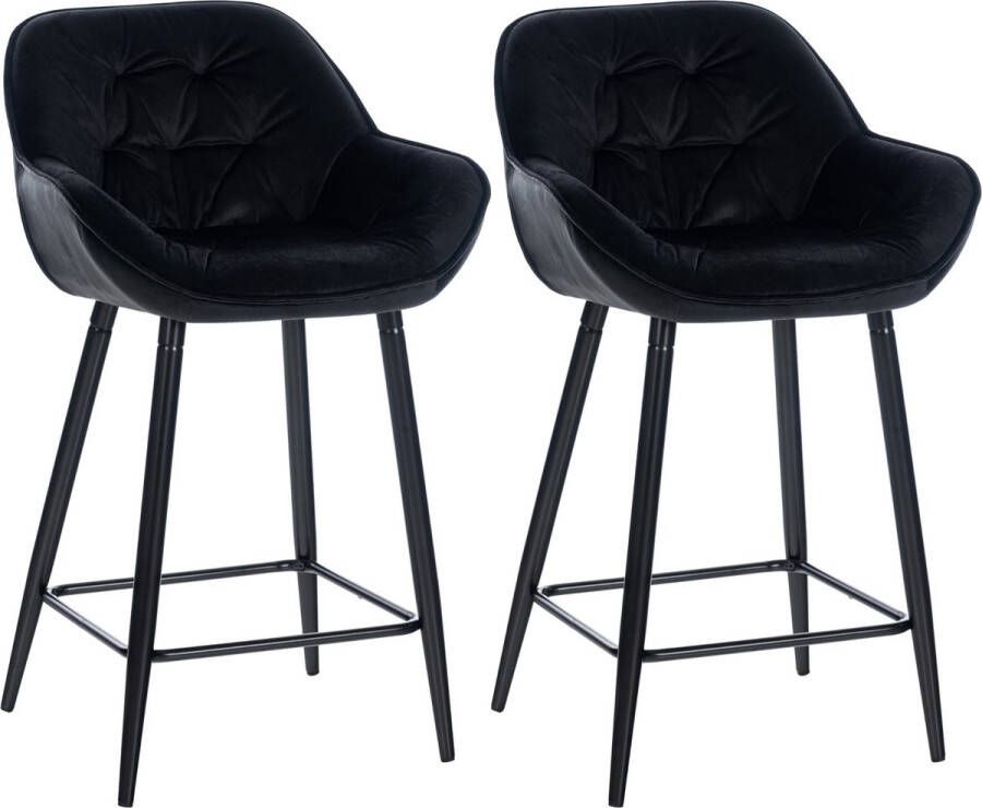 Clp Gibson Set van 2 barkrukken met rugleuning met armleuning zwart Fluweel