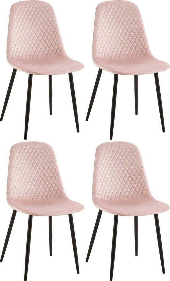 Clp Giverny Set van 4 eetkamerstoelen zonder armleuning roze Fluweel