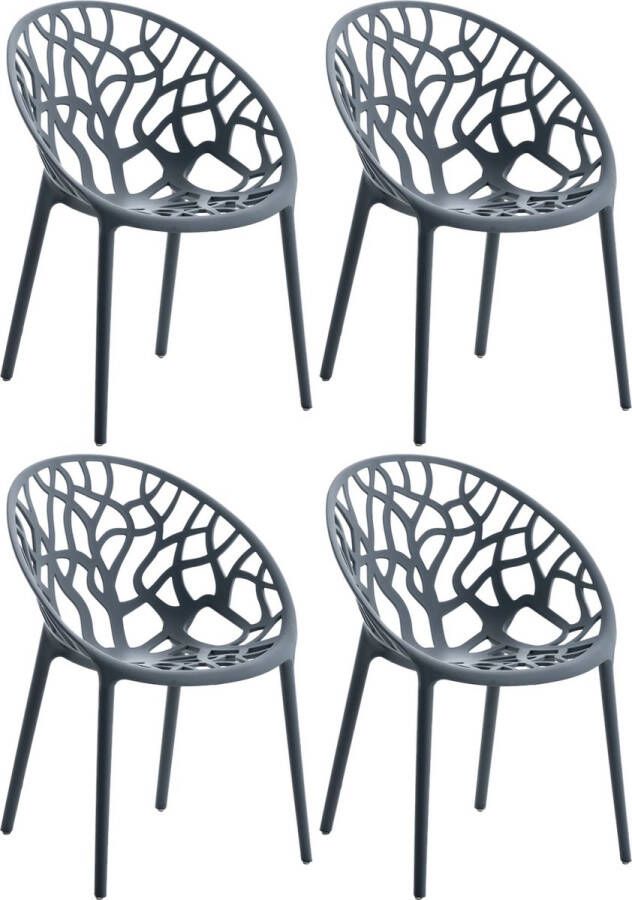 Clp Hope Set van 4 Tuinstoelen Stapelbaar Weerbestendig Kunststof antraciet