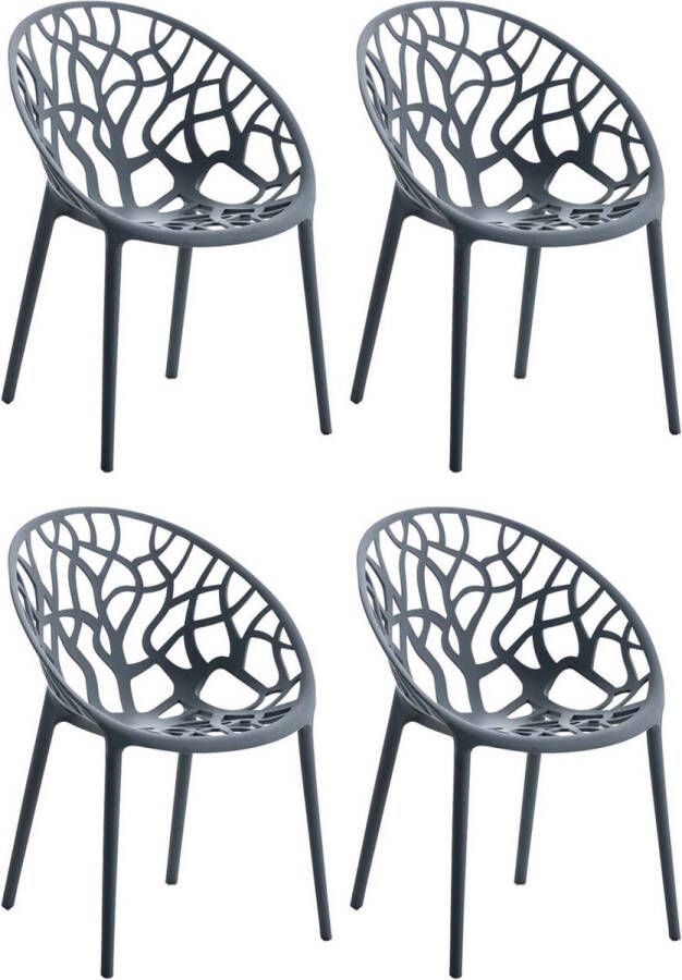 Clp Hope Set van 4 Tuinstoelen Stapelbaar Weerbestendig Kunststof licht grijs