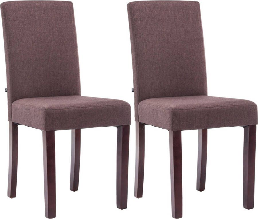 Clp Ina Set van 2 Eetkamerstoelen Zonder armleuning Hout Stof bruin cappuccino