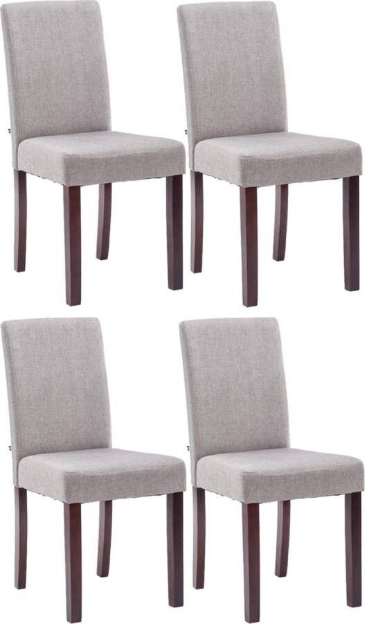 Clp Ina Set van 4 Eetkamerstoelen Zonder armleuning Hout Stof licht grijs cappuccino