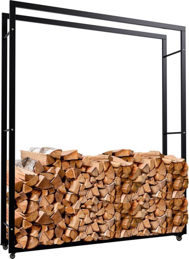 Clp Keri Haardhoutopslag Met wielen Brandhoutrek van zwart metaal Opbergruimte voor brandhout zwart 25x150x175 cm
