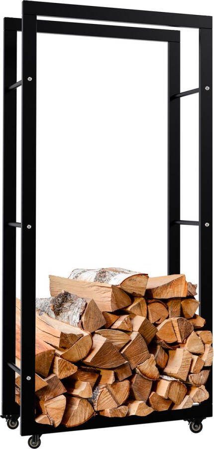 Clp Keri Haardhoutopslag Met wielen Brandhoutrek van zwart metaal Opbergruimte voor brandhout zwart 25x60x125 cm