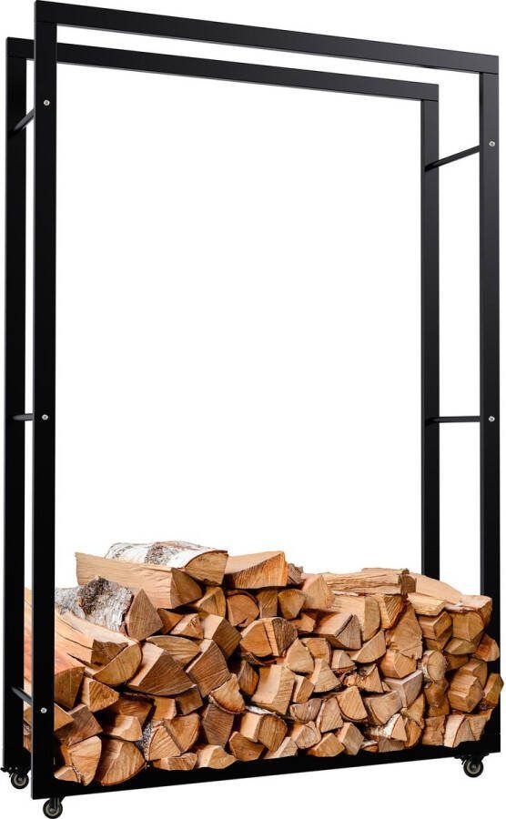 Clp Keri Haardhoutopslag Met wielen Brandhoutrek van zwart metaal Opbergruimte voor brandhout zwart 25x100x150 cm