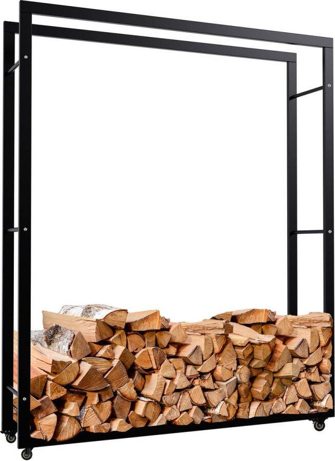 Clp Keri Haardhoutopslag Met wielen Brandhoutrek van zwart metaal Opbergruimte voor brandhout zwart 25x125x150 cm