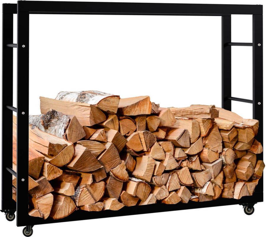 Clp Keri Haardhoutopslag Met wielen Brandhoutrek van zwart metaal Opbergruimte voor brandhout zwart 25x100x80 cm