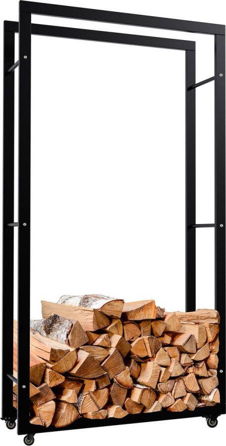Clp Keri Haardhoutopslag Met wielen Brandhoutrek van zwart metaal Opbergruimte voor brandhout zwart 25x80x150 cm