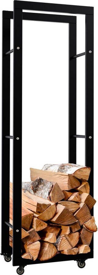Clp Keri Haardhoutopslag Met wielen Brandhoutrek van zwart metaal Opbergruimte voor brandhout zwart 25x40x125 cm