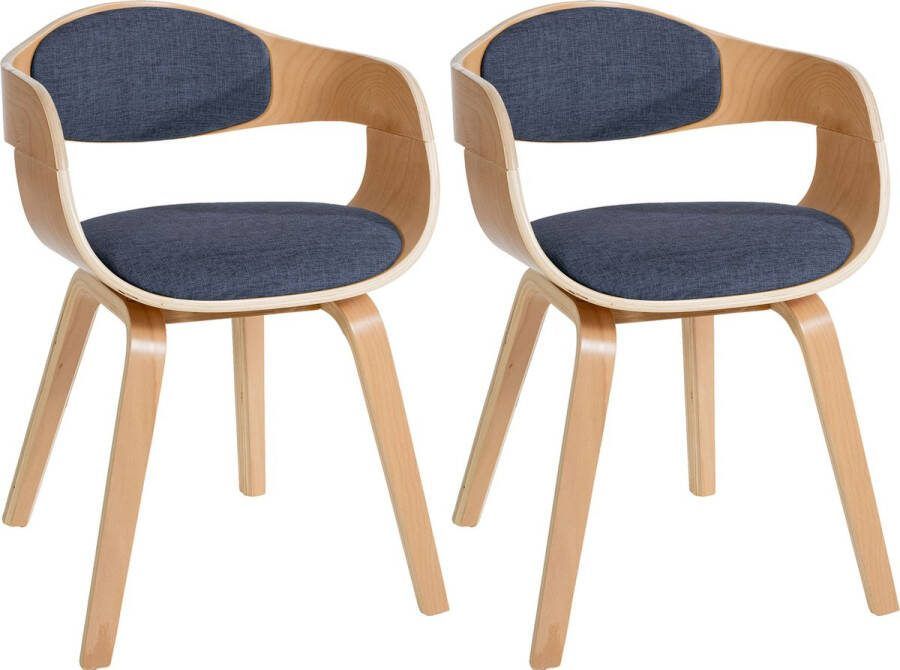 Clp Kingston Set van 2 eetkamerstoelen Met armleuning Stof natura blauw natura