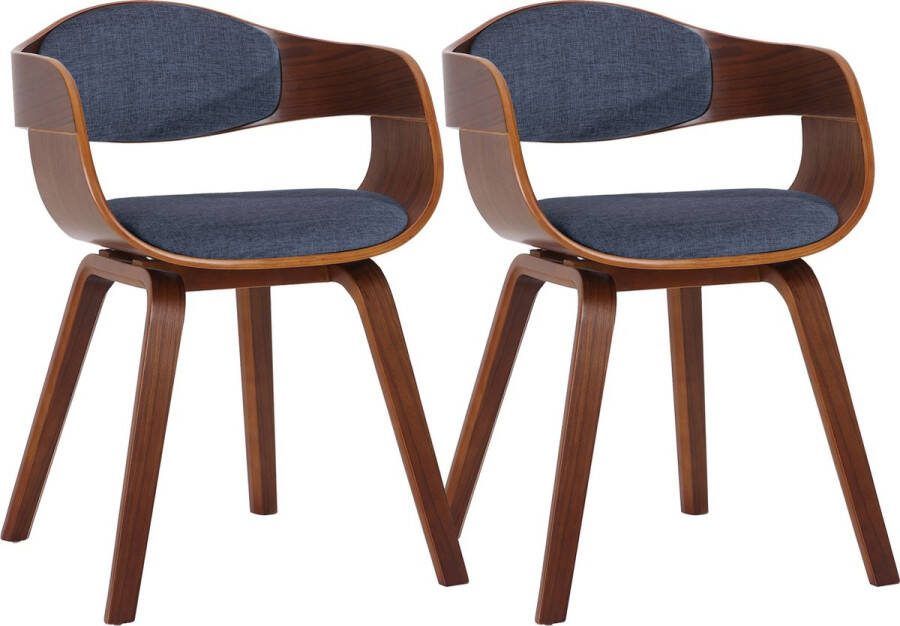 Clp Kingston Set van 2 eetkamerstoelen Met armleuning Stof walnoot blauw walnoot