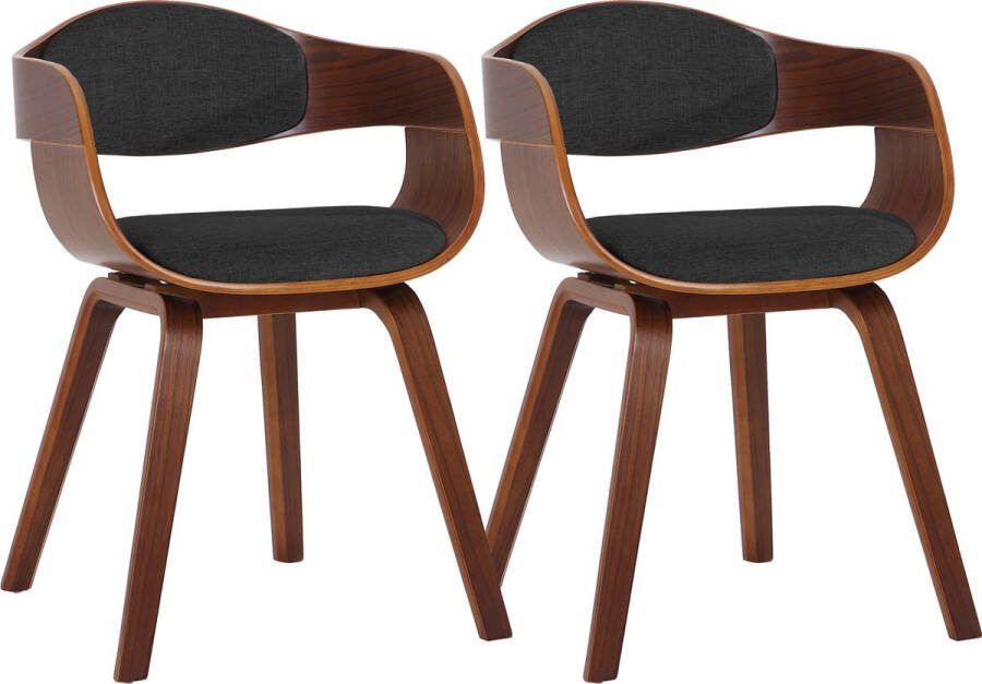 Clp Kingston Set van 2 eetkamerstoelen Met armleuning Stof walnoot donkergrijs walnoot