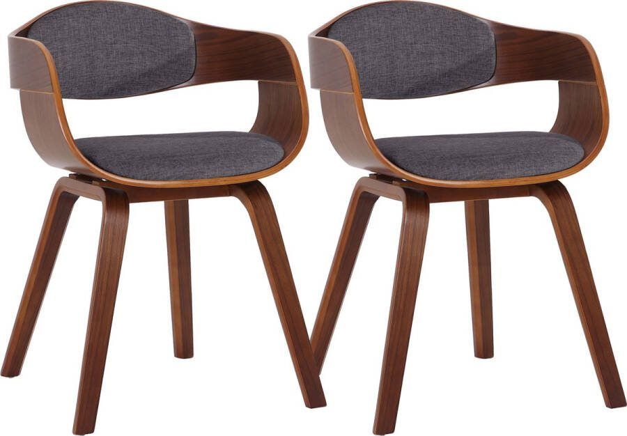 Clp Kingston Set van 2 eetkamerstoelen Met armleuning Stof walnoot lichtgrijs walnoot