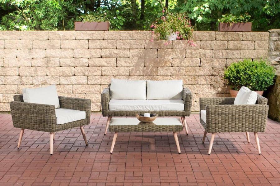 Clp Kiruna Loungeset 5 mm Polyrotan Natura cremewit 45 cm (Hellbraun)